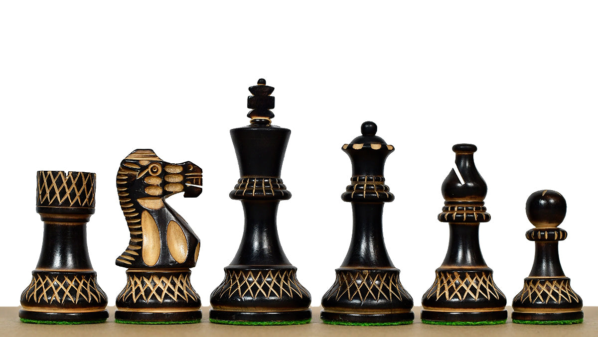 Burnt Blazed Series Handcarved Chess Pieces in Burnt Box Wood - 3.8" King - Best Seller