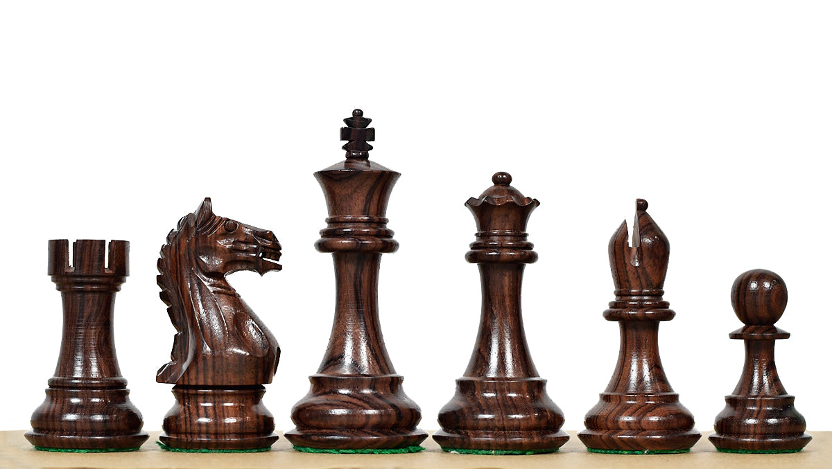 Fierce Knight (Queen's Gambit Series) Staunton Chess Pieces in Rosewood & Boxwood - 4.1" King