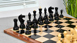 Circa 1930s "Leningrad Schoolboy" 4.2 inch King Soviet Chess Pieces in Ebonized & Boxwood - 1530 grams