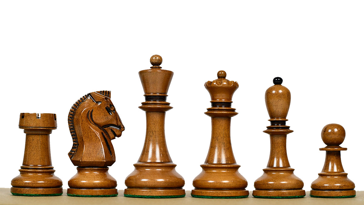 1950s' Fischer Dubrovnik Weighted Chess Pieces Set in Genuine Ebony Wood / Distressed Antique Wood - 4.25" King Size
