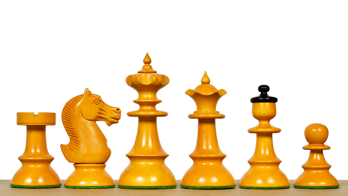 Reproduced Vintage Series Original Austrian Coffee House Old Vienna Chess Pieces in Ebonized and Antique Boxwood V2.0- 3.75" King