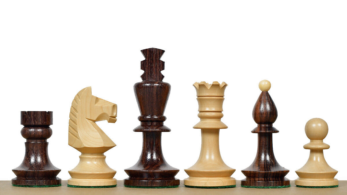 Romanian-Hungarian National Tournament Weighted Chess Pieces in Indian Rosewood & Natural Boxwood - 3.8" King
