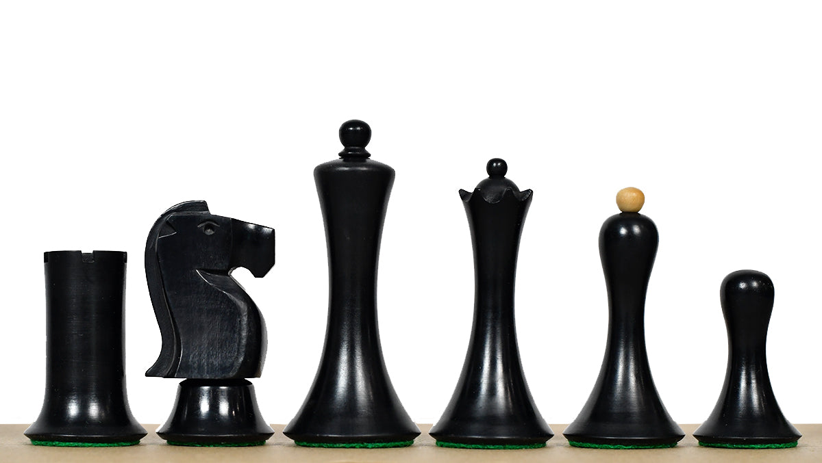 Minimalist Soviet-Style Chess Pieces In Ebonized & Boxwood - 3.7” King