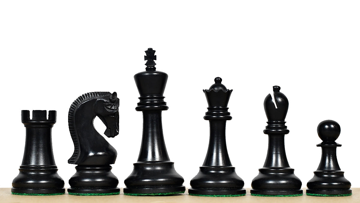 Leningrad Club-Sized Wooden Chess Pieces in Black Ebonized Wood & Boxwood- 4.0" King