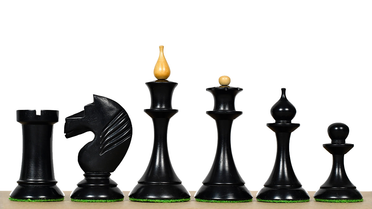 1950s' Soviet (Russian) Latvian (Queen's Gambit Series) Chess Pieces in Ebonized Boxwood & Natural Boxwood - 4.1" King
