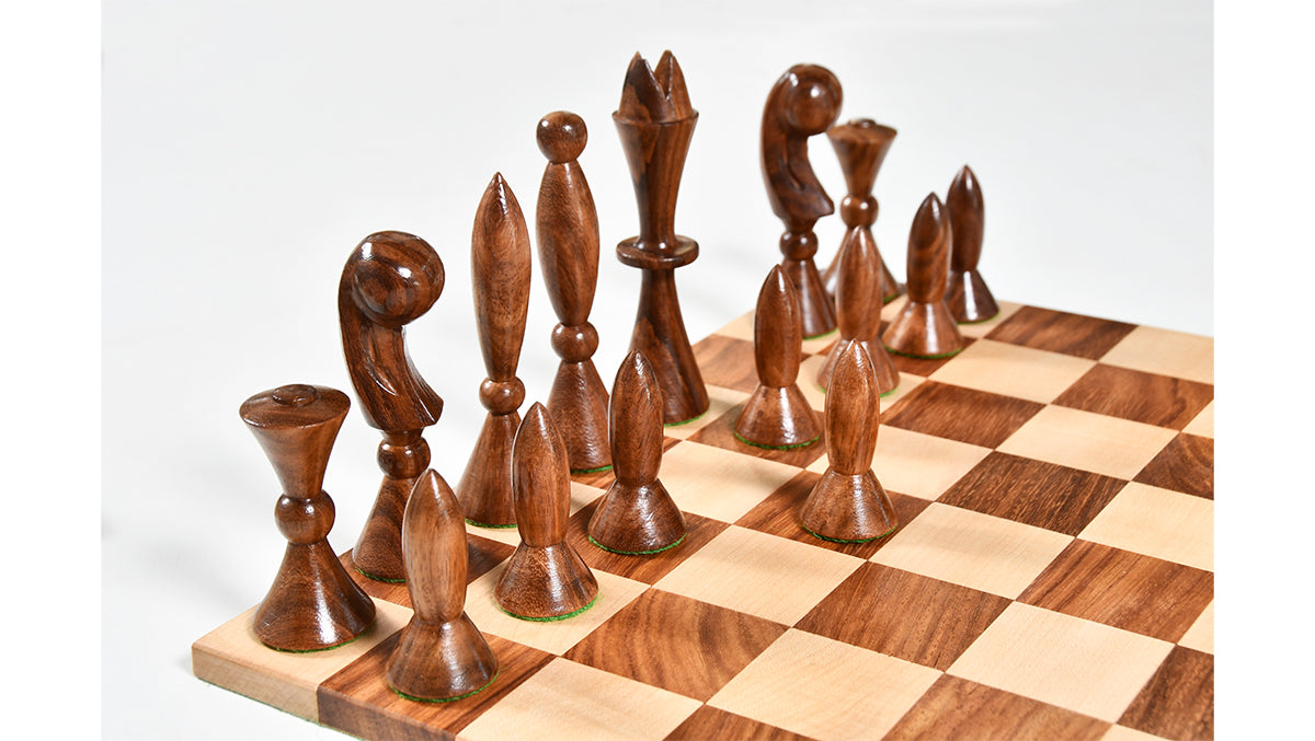Reproduced 1958 ANRI Space Age Chess Pieces by Arthur Elliott in Sheesham & Box Wood - 4.25" King