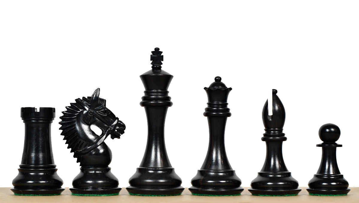 The American Bridle Triple-Weighted Chess Pieces with Extra Queen - Handcrafted in Ebony & Boxwood 4.2" King