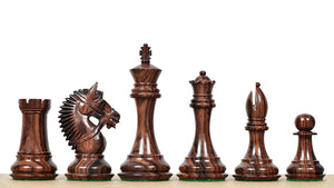 American Bridle Triple-Weighted Chess Pieces with Extra Queen - Handcrafted in Rosewood & Boxwood 4.2" King