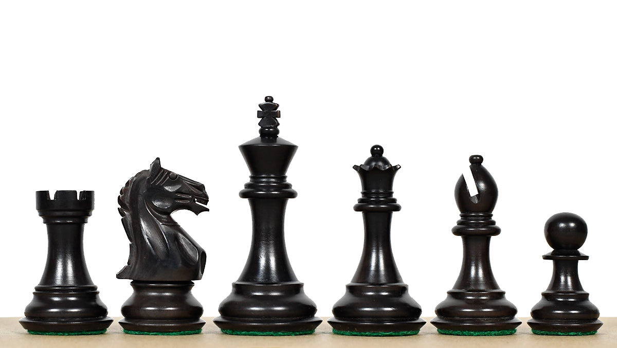 Fierce Knight (Queens's Gambit Series) Staunton Wooden Chess Pieces in Indian Ebonized Wood & Box Wood - 3.5" King
