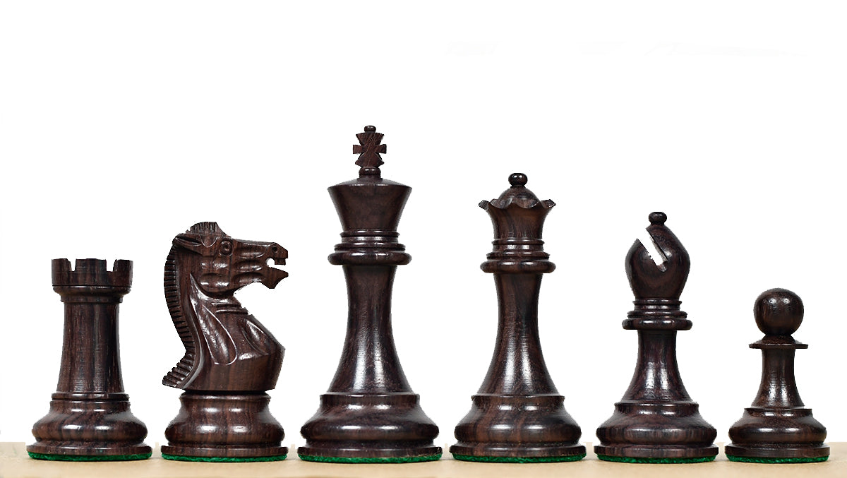Pro Staunton Series Tournament Weighted Chess Pieces in Indian Rosewood and Boxwood - 3.8" King