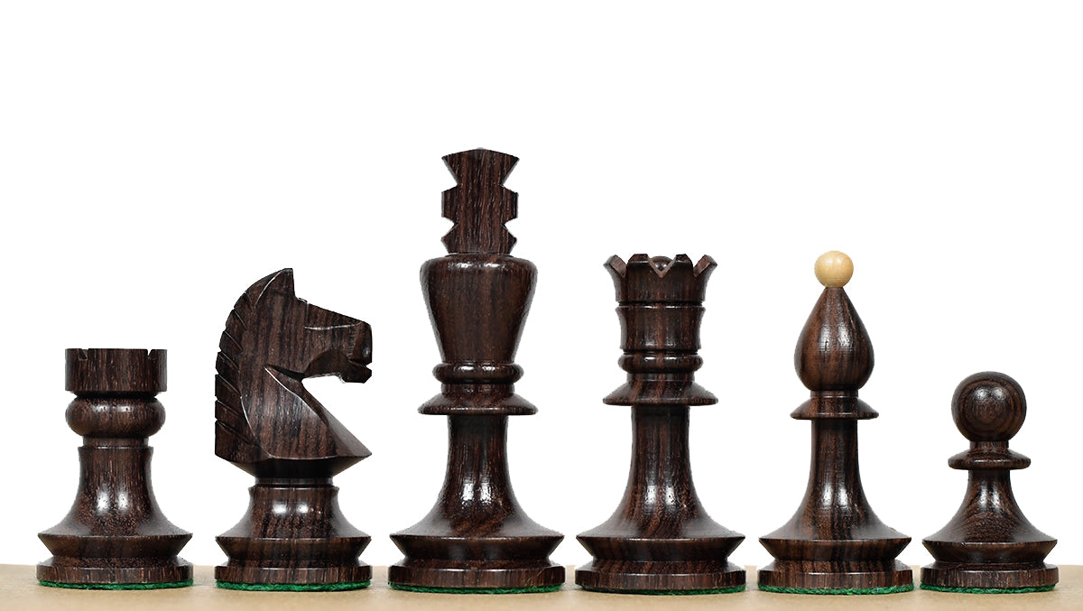 Romanian-Hungarian National Tournament Weighted Chess Pieces in Indian Rosewood & Natural Boxwood - 3.8" King