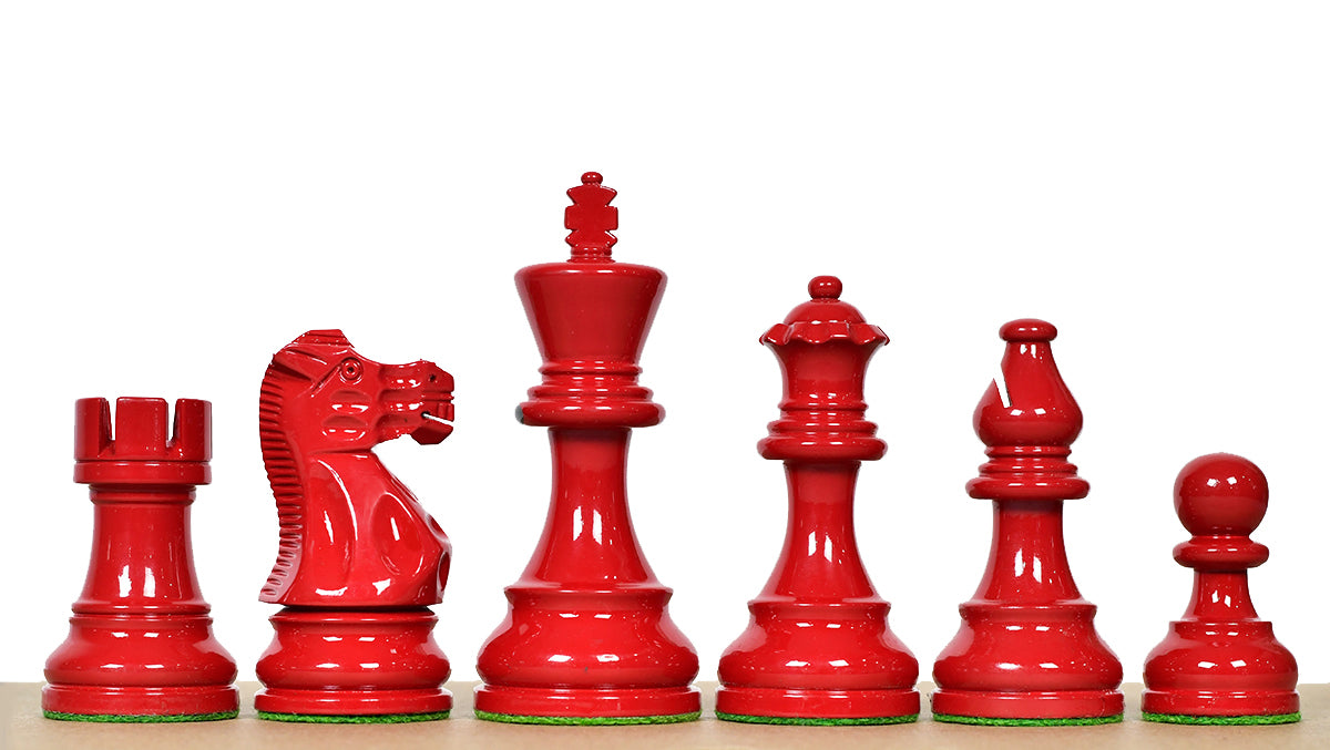 Smokey Staunton Series Painted Chess Set - Chess Pieces Only - Black and Red Painted Boxwood - 3.8" King
