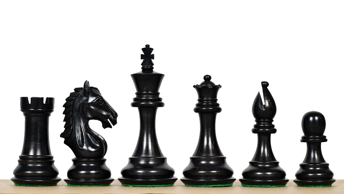 Derby Knight Staunton Pattern Weighted Chess Pieces  in Ebonized & Boxwood - 4.1" King