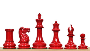 1849 Original Staunton Pattern Painted Chess Pieces (Lacquer Finished) Red Painted Crimson & Ivory White - 4.5" King