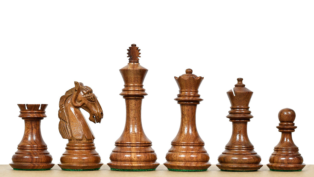 3.8" New Columbian Staunton Series Chess Pieces in Sheesham Wood & Boxwood - 1100 grams
