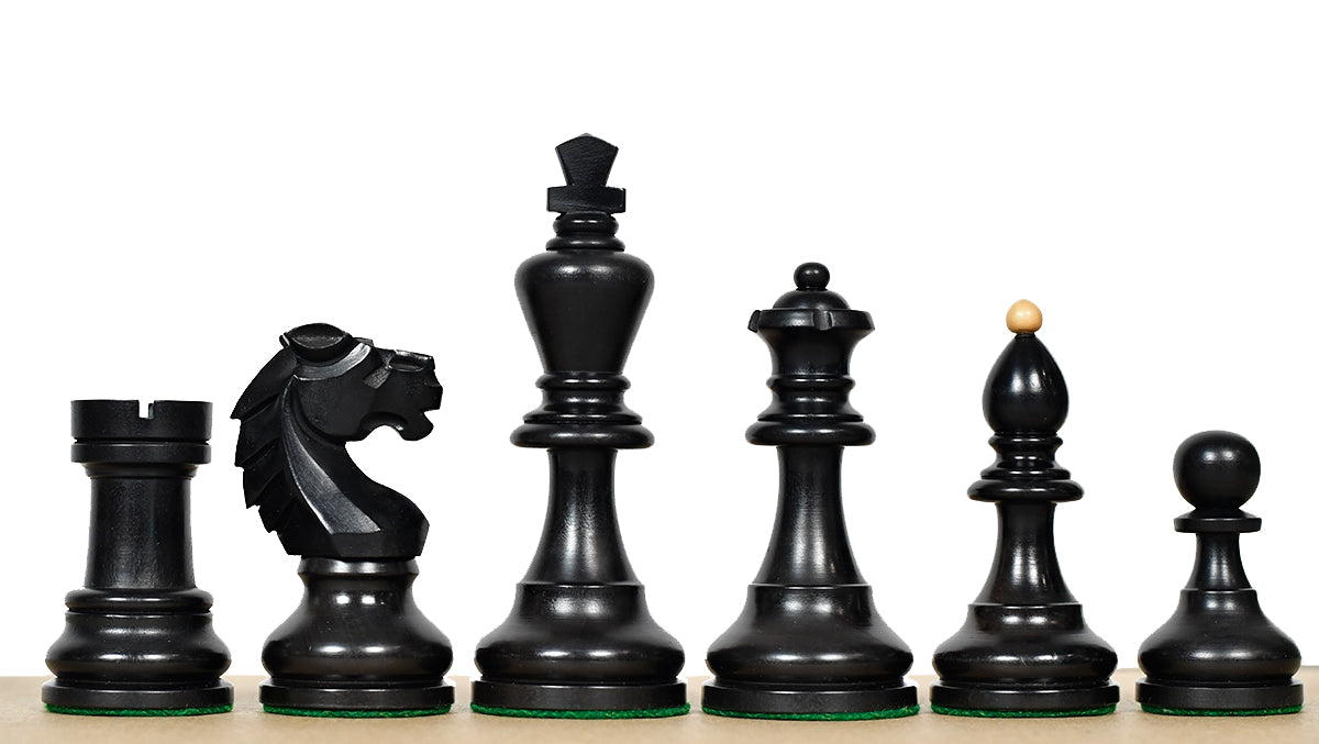 Reproduced Vintage 1950's Circa Bohemia Staunton Series German Chess Pieces in Ebonized Boxwood & Natural Boxwood - 3.89" King