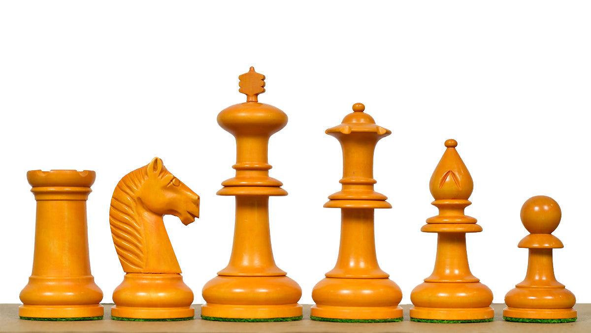19th Century Antique Austrian Series Chess Pieces in Ebonized Boxwood & Antiqued Boxwood - 4.27" King - Colllector Chess