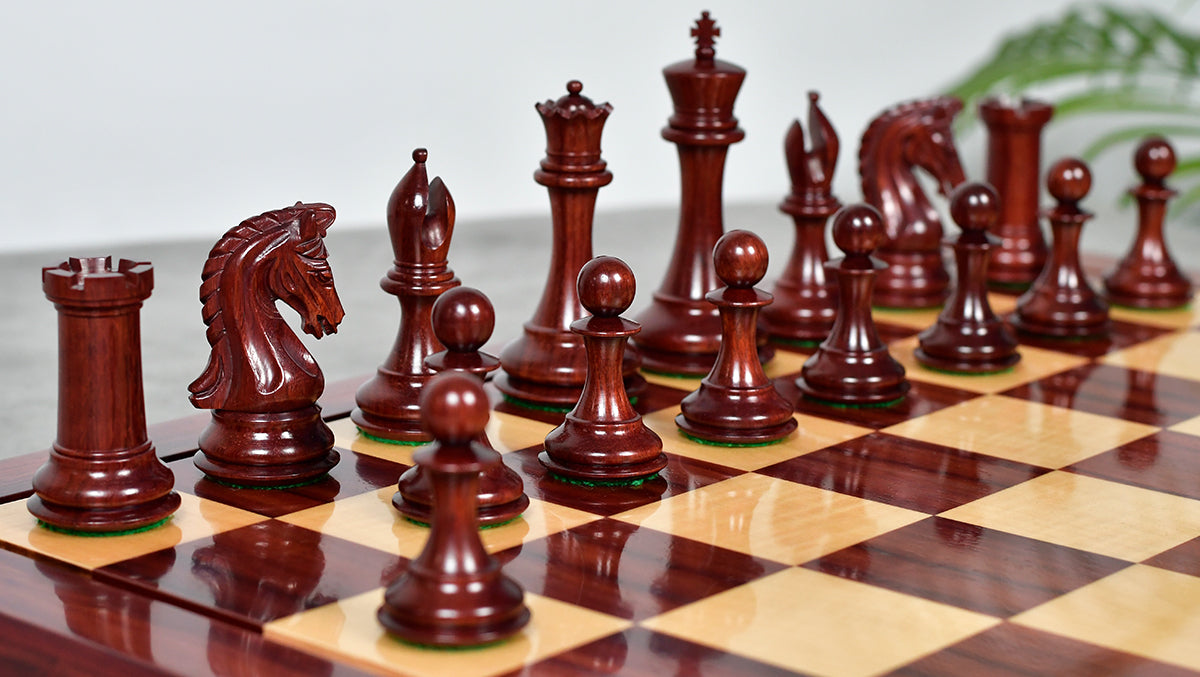 Combo Of 4.4 Inch Luxury Imperial Collector Series Artisan Chess Pieces Triple Weighted in Padauk Wood and Boxwood With Wooden Bud Rosewood / Maple Chess Board