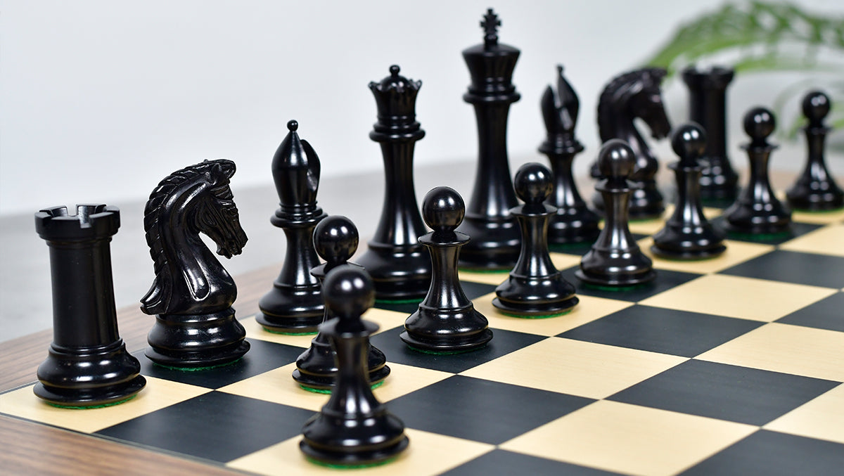 Combo Of 4.4 Inch Luxury Imperial Collector Series Artisan Chess Pieces Triple Weighted in Ebony and Boxwood With Wooden Black Dyed Poplar Sycamore Chess Board