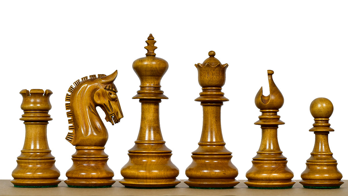 War Admiral Antiqued Chess Pieces – 4.4" King – Handcrafted Staunton Design in Ebony Wood & Antiqued Boxwood