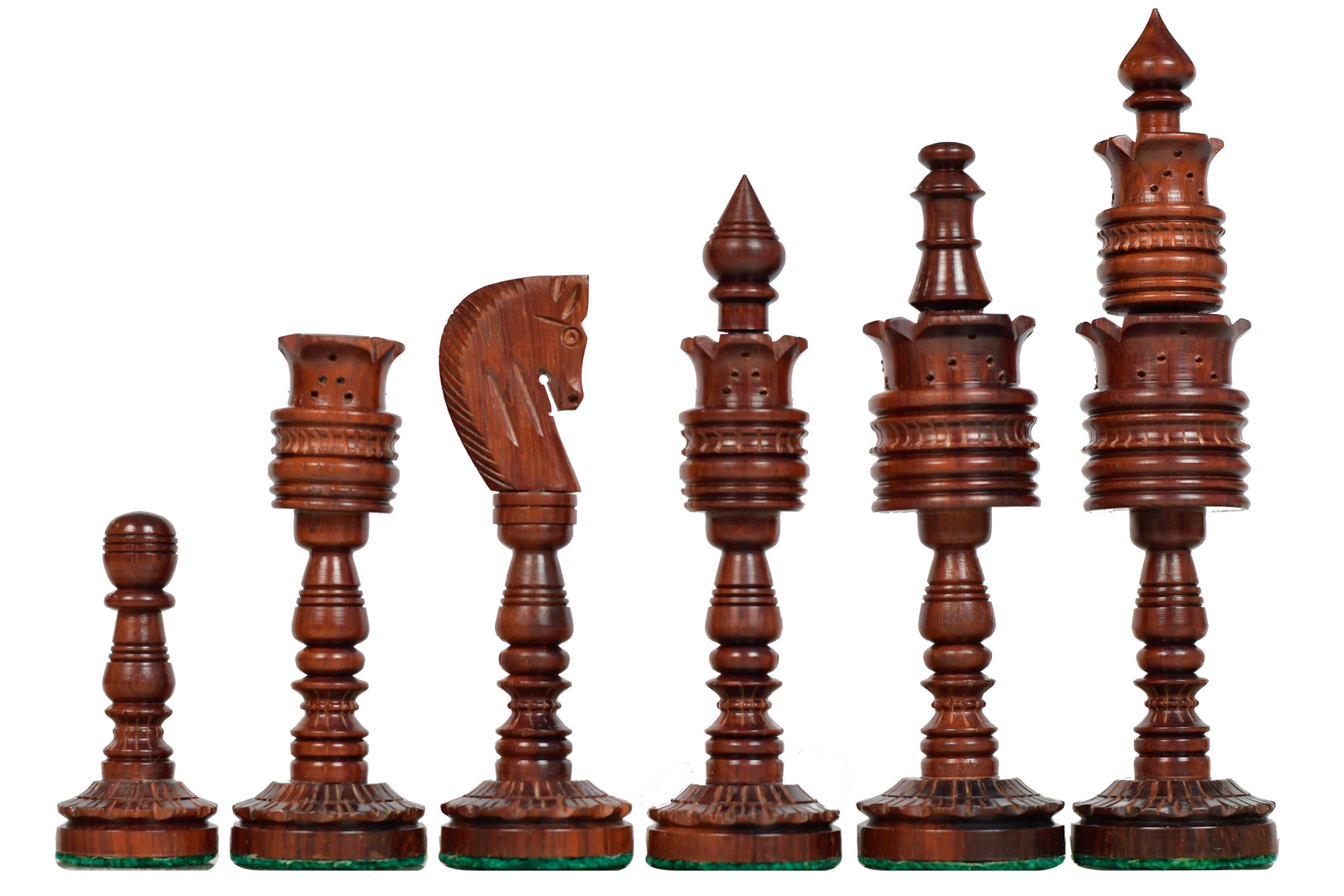 Lotus Series Blood Red Pipe Shaped Chess Pieces in Bud Rose & Box Wood - 6.14" King