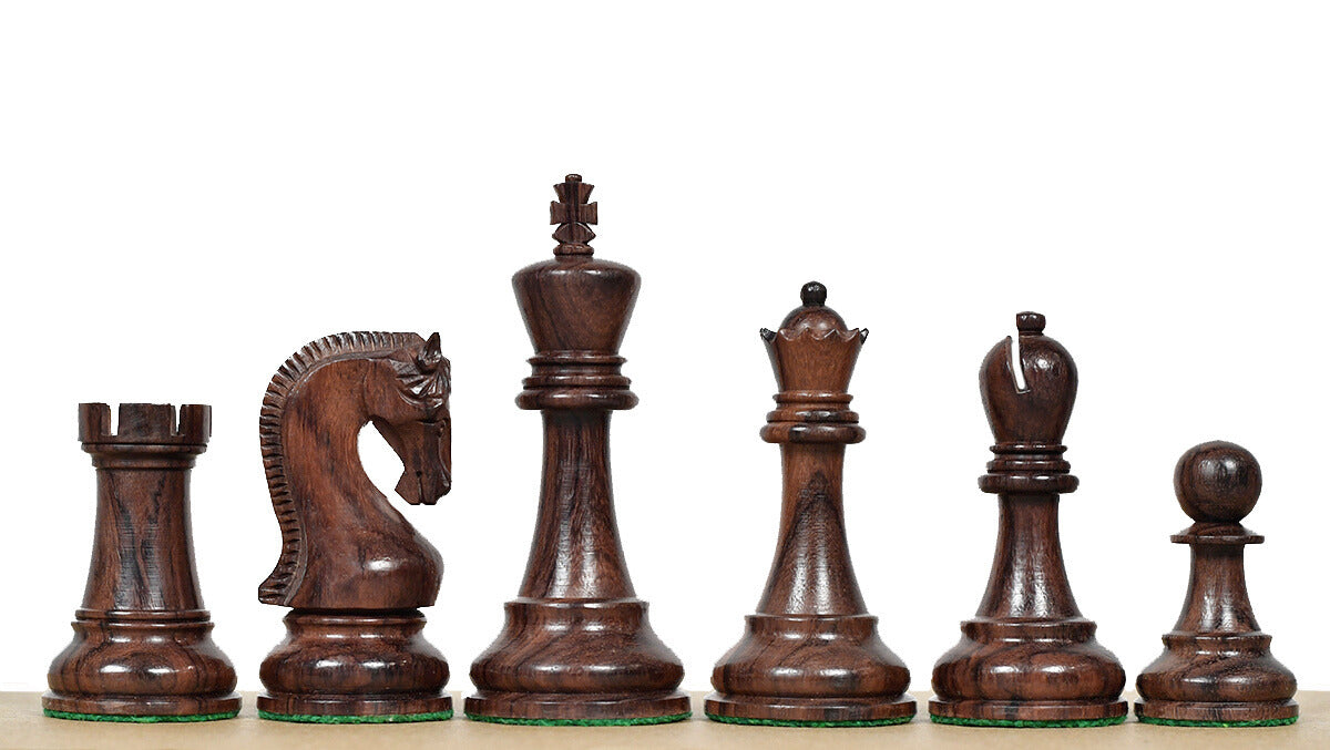 The Leningrad Club-Sized Wooden Chess Pieces in Indian Rosewood & Boxwood- 4.0" King