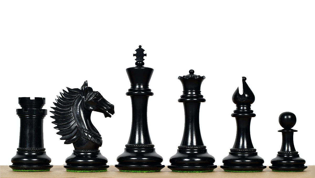 The Mustang Series Wooden Triple Weighted Chess Pieces in Ebony / Boxwood - 4.4" King