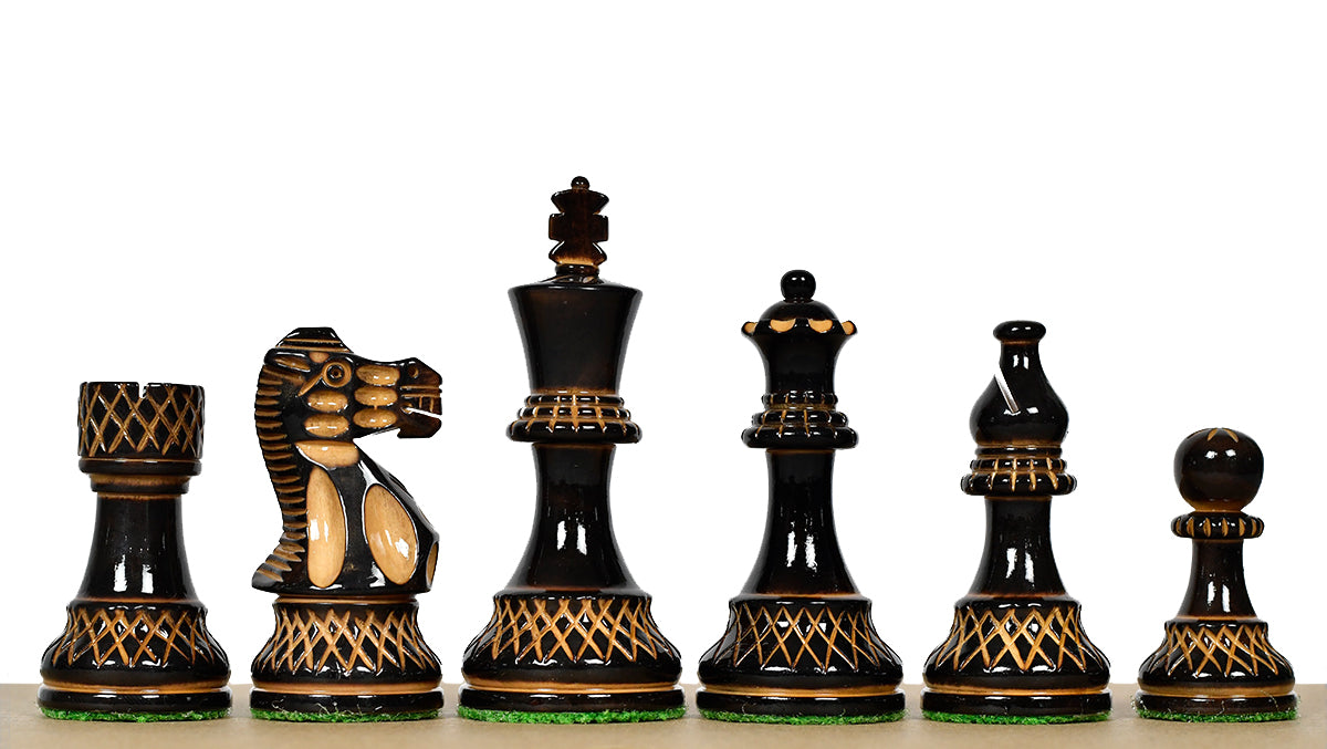Burnt Blazed Series Handcarved (Lacquerd) Chess Pieces in Burnt Boxwood - 3.8" King