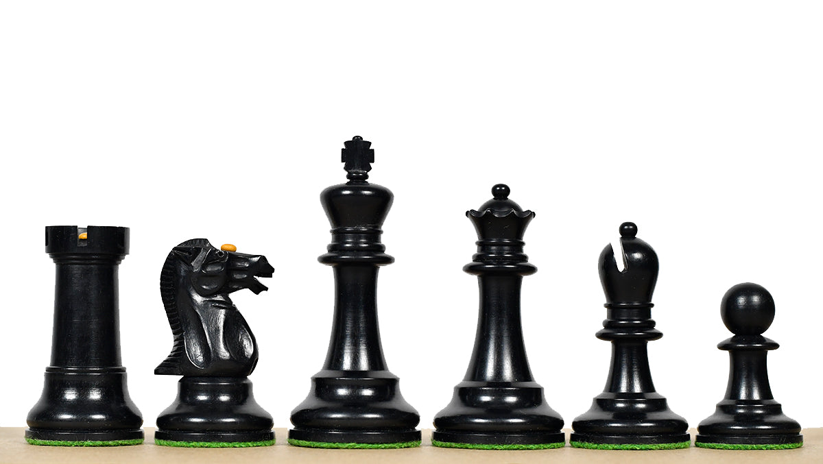 Reproduced Richard Whitty Antique Chess Pieces with King Side Stamping in Ebony / Antiqued Box wood - 3.75" King
