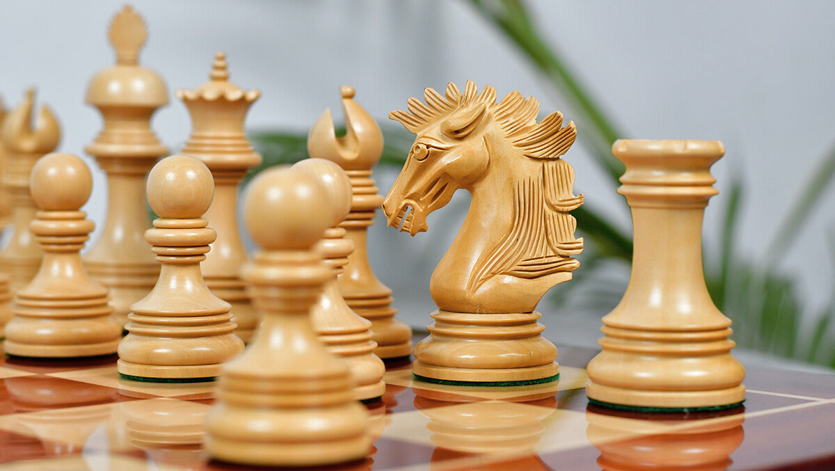 New Indian-American Luxury Series Triple Weighted Chess Pieces in Bud Rosewood(Padauk) / Boxwood Ver 2.0 - 4.4" King