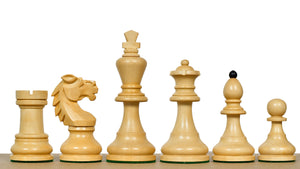 Reproduced Vintage 1950's Circa Bohemia Staunton Series German Chess Pieces in Ebonized Boxwood & Natural Boxwood - 3.89" King