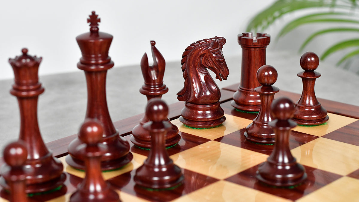 Combo Of 4.4 Inch Luxury Imperial Collector Series Artisan Chess Pieces Triple Weighted in Padauk Wood and Boxwood With Wooden Bud Rosewood / Maple Chess Board