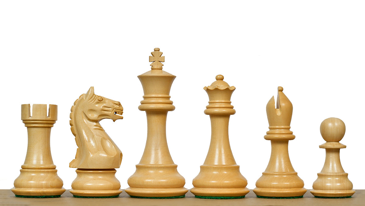Fierce Knight (Queen's Gambit Series) Staunton Chess Pieces in Rosewood & Boxwood - 4.1" King
