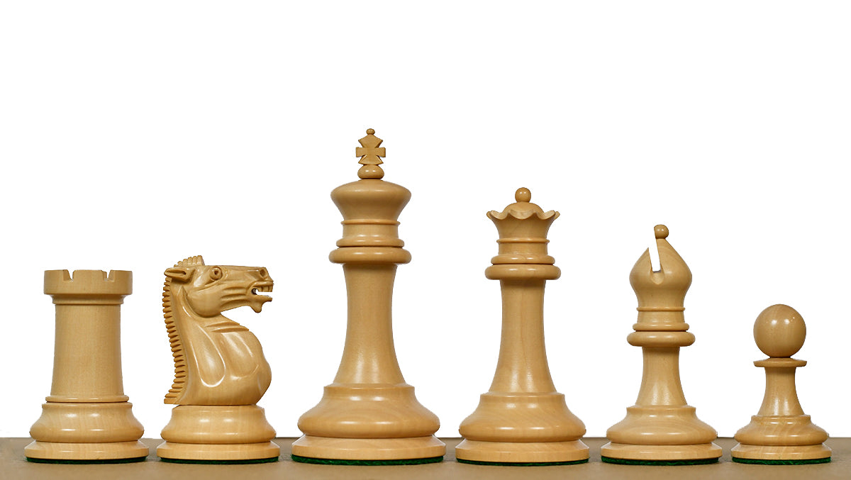 1880s-90s Circa Lasker Staunton Pattern Antique Chess Pieces in Ebony / Boxwood with King Side Stamping - 3.75" King