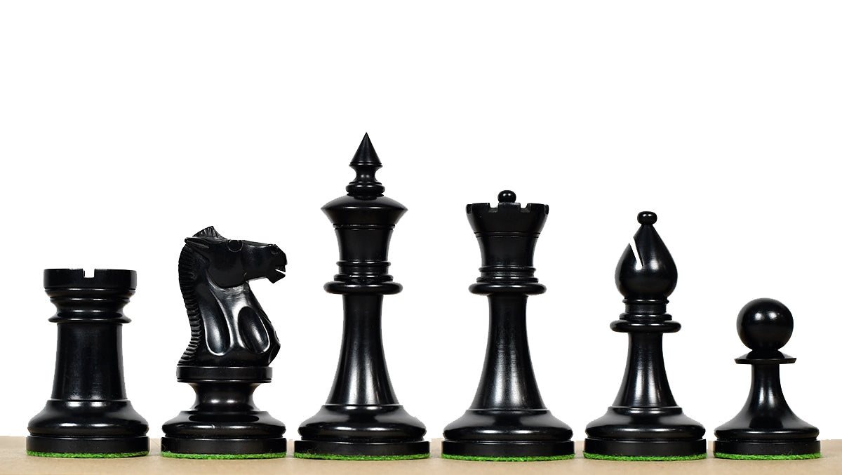 IMPROVED Repro 1904 Cambridge Springs International Tournament Chess Pieces in Ebonized & Antiqued Boxwood - 4" King