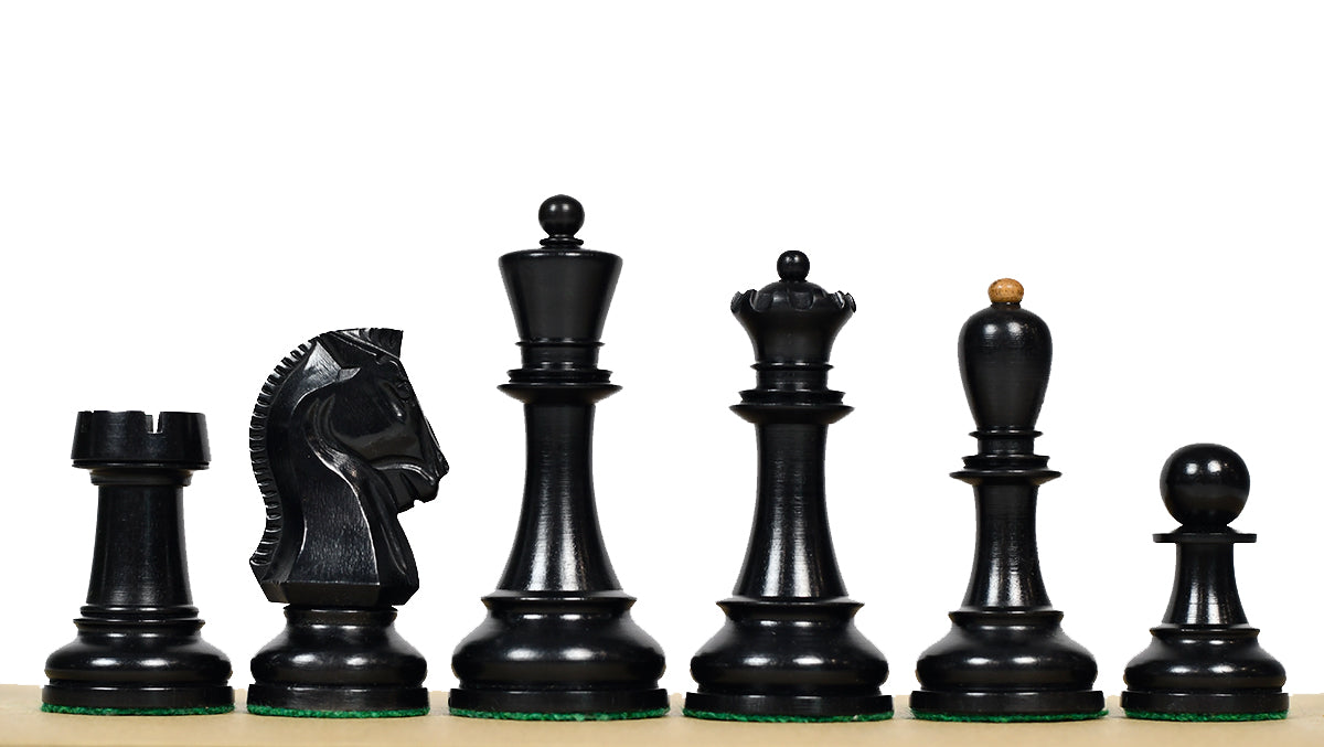 1950s' Fischer Dubrovnik Weighted Chess Pieces Set in Genuine Ebony Wood / Distressed Antique Wood - 4.25" King Size