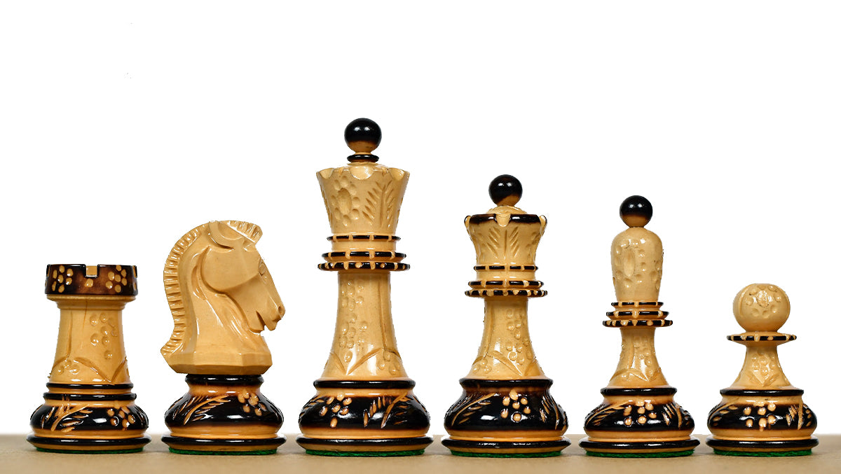1950s' Fischer Dubrovnik Chess Pieces Set (Lacquerd) Finished Burnt & Natural Box Wood - 3.7" King