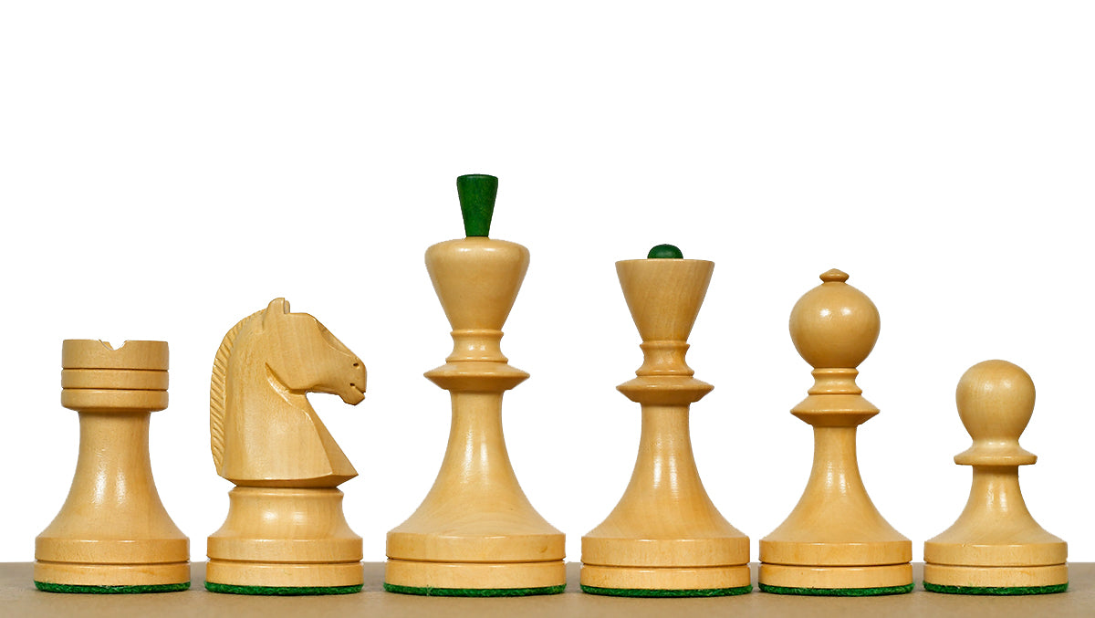 Russian (Soviet Era) Series Chess Pieces in Stained Green Ash Burl / Boxwood - 3.7" King