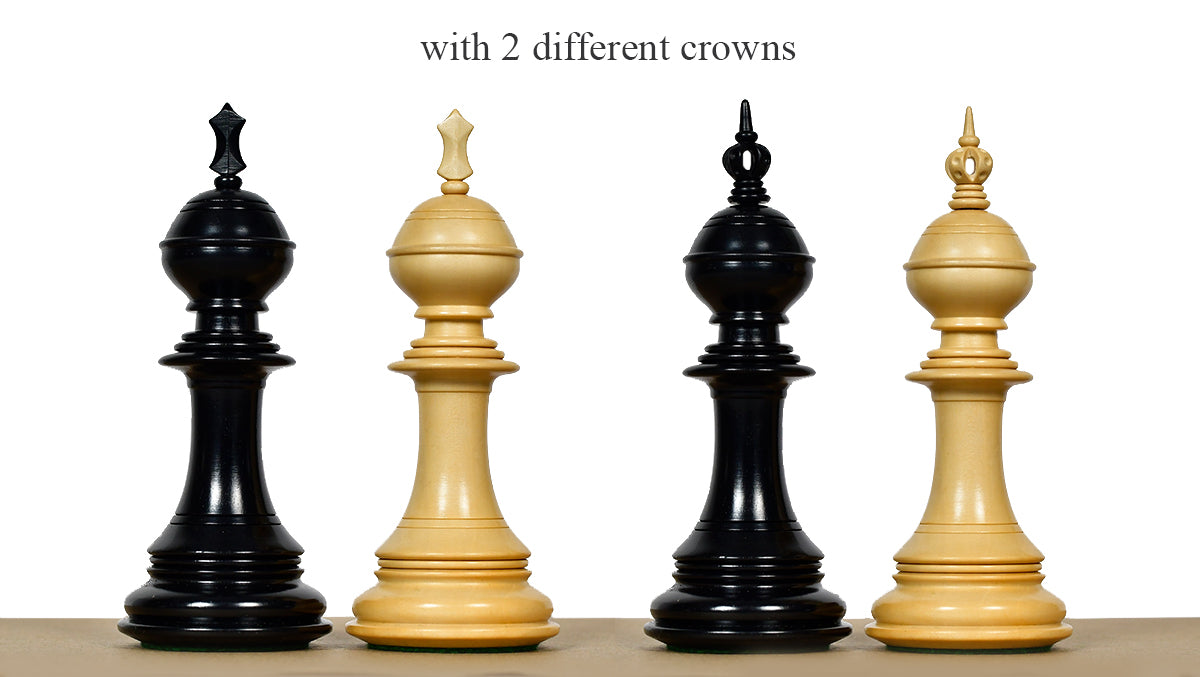The Sikh Empire Series Triple Weighted Wooden Handmade Chess Pieces in Genuine Ebony Wood and Indian Boxwood - 4.5" King with Extra Queens