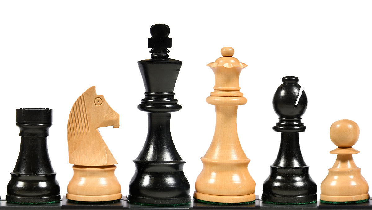Tournament Series Championship Chess Pieces with German Knight in Ebonized Boxwood & Natural Boxwood - 3.75" King