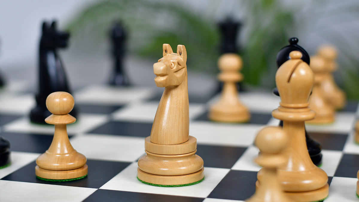 1900s' American Chess Company Reproduction Tournament Chess Set - In Ebony & Boxwood 3.8" King