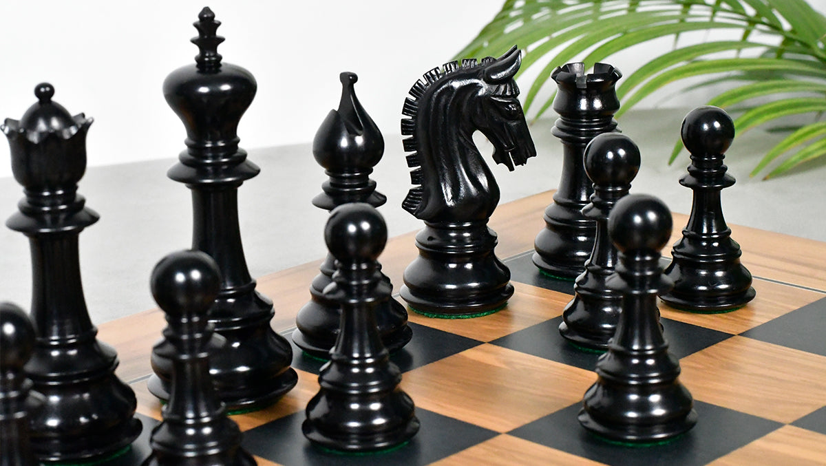 Combo Of War Admiral Antiqued Chess Pieces – 4.4" King – Handcrafted Staunton Design in Ebony Wood & Antiqued Boxwood With Wooden Black Dyed Poplar Olive Chess Board
