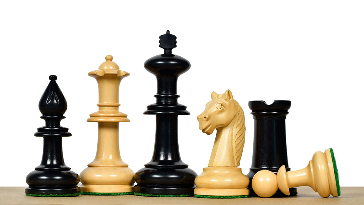 19th Century Antique Austrian Series Hand Crafted Chess Pieces in Ebonized & Boxwood - 4.2" King