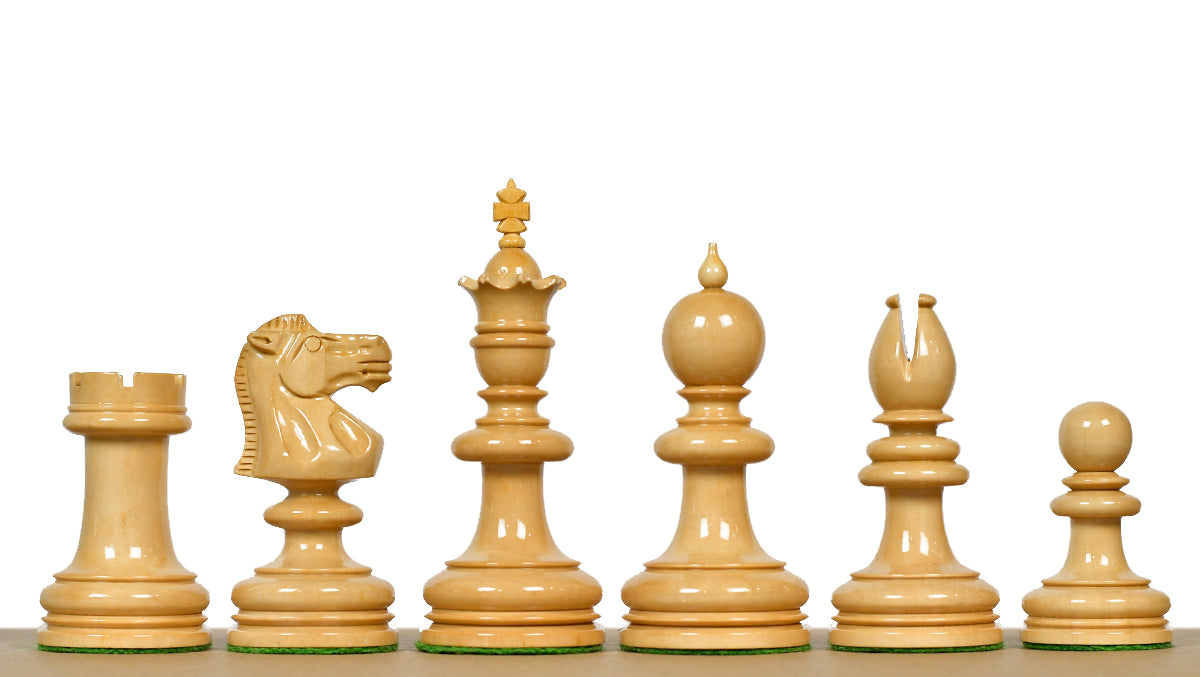 Exclusive Repro William Hallett High Class Chess Pieces in Golden Dyed & Boxwood Wood - 4.0"