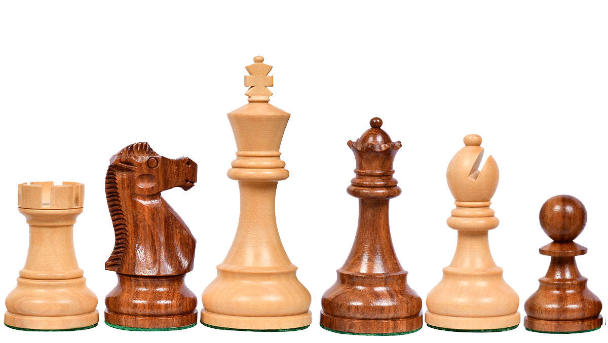 Reproduced 1972 Reykjavik Championship Series Chess Pieces in Sheesham & Box Wood - 3.7" King