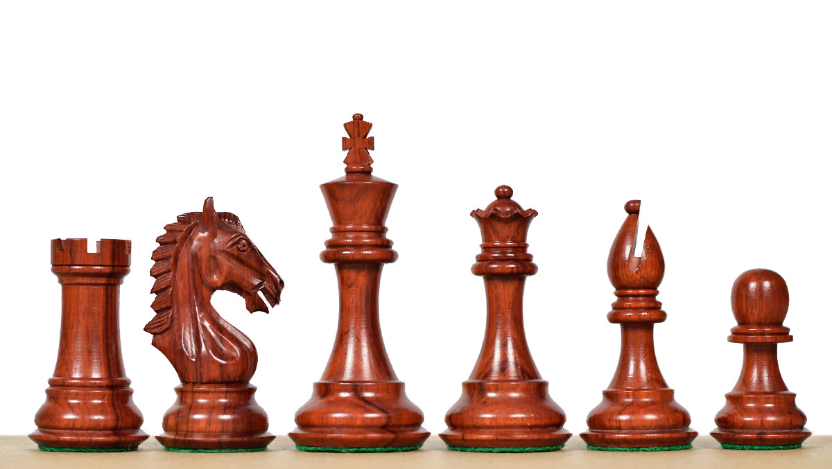 Derby Knight Staunton Weighted Chess Pieces in Bud Rosewood (Padauk) & Boxwood - 4.1" King