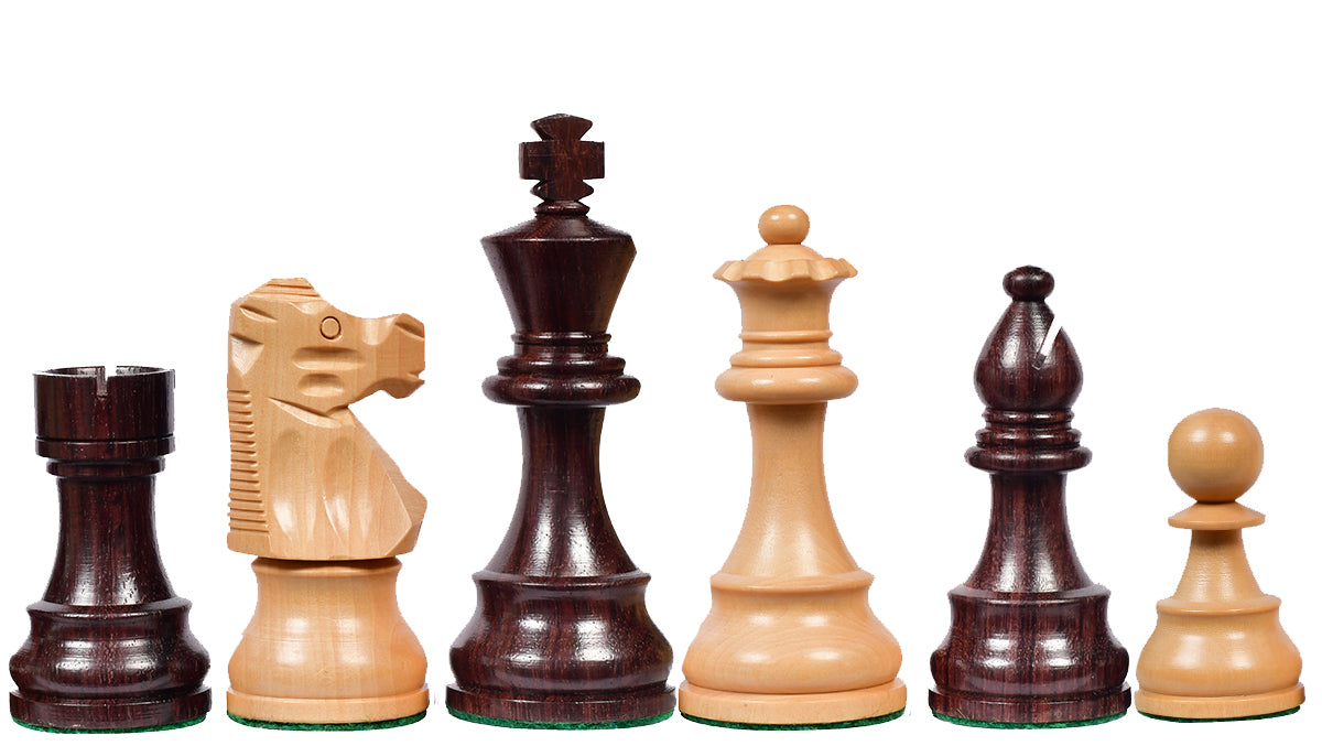 Reproduced French Lardy Exclusive Tournament Size Weighted Wooden Chess Pieces in Indian Rosewood / Box wood - 3.75"