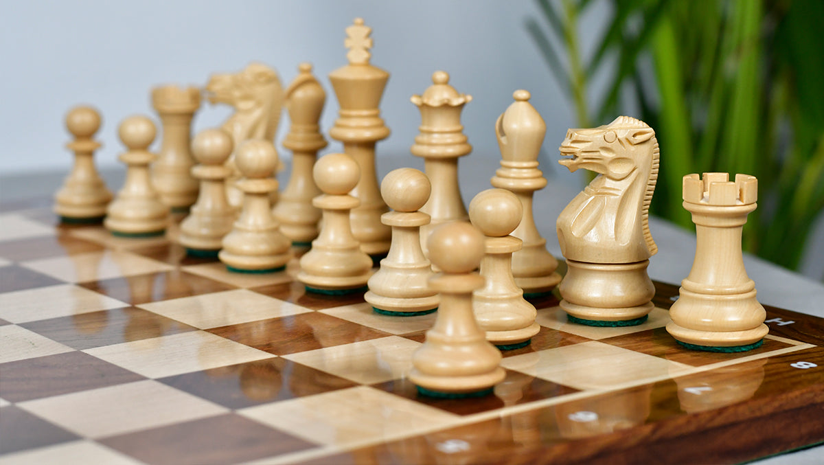 The 3.0" Stallion Weighted Staunton Chess Pieces in Sheesham Wood and Boxwood - 600 Grams Weight
