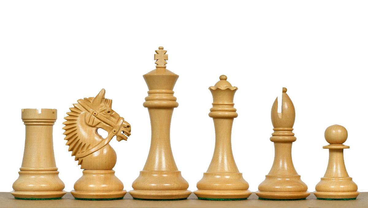 The American Bridle Triple-Weighted Chess Pieces with Extra Queen - Handcrafted in Ebony & Boxwood 4.2" King