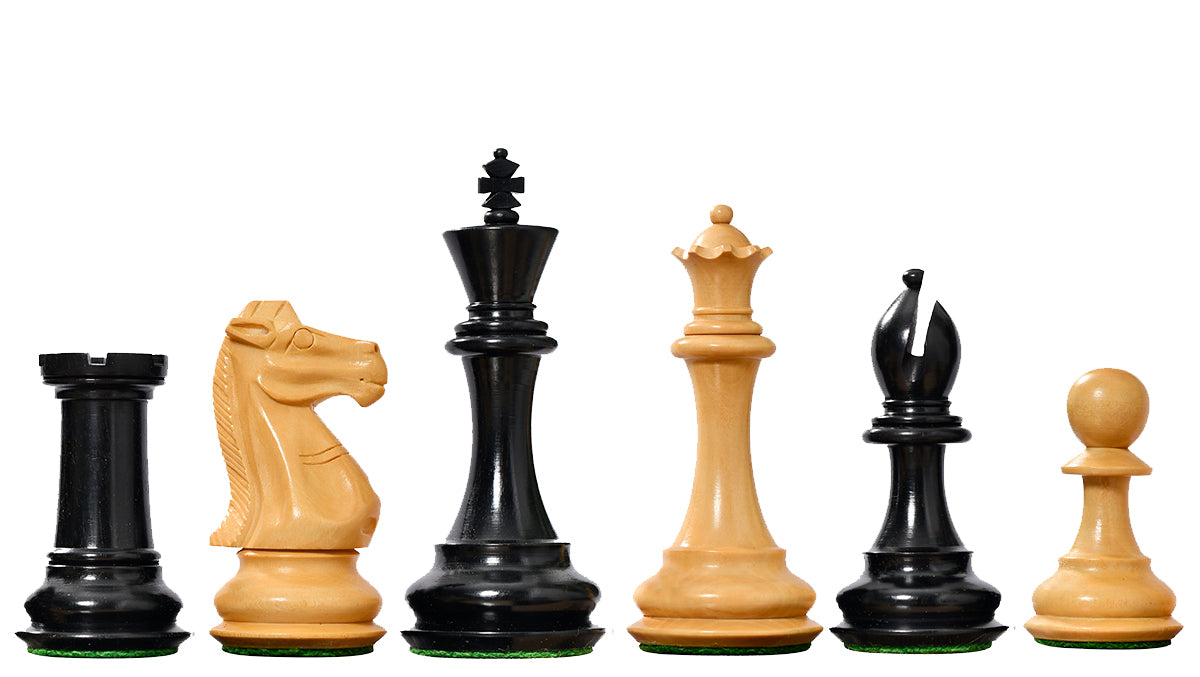 The Old Romeo Staunton Series Weighted Chess Pieces in Ebony & Box Wood - 3.8" King